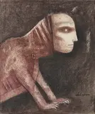 The Beast by Ganesh Pyne, Conte on paper, sold Dec 2016