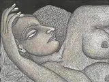 The Beautiful Face by Jogen Chowdhury, 2016, Pen, ink and pastel on paper, sold Dec 2016
