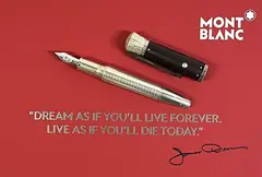 STYLO PLUME by Montblanc – James Dean, Fermeture du capuchon par vis, remplissage par piston; plume en or taille M, offered Nov 2025