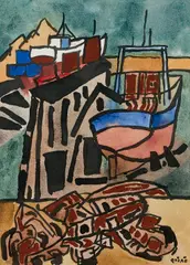 Port de pêche by René Quéré, Gouache, aquarelle et encre sur papier, offered Nov 2025