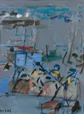 Ligne de pécheurs au port by René Quéré, Gouache sur papier, offered Nov 2025