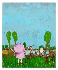 Petite fille "plic plic by Dran, 2024, Peinture aérosol et acrylique sur toile, sold Nov 2025
