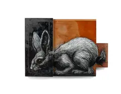 Sylvilagus Audubonii by ROA, 2015, Peinture aérosol, peinture émaillée et acrylique sur objets de récupération en bois et métal, sold Nov 2025