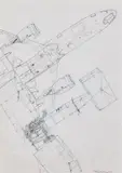 Dessin préparatoire pour l’affiche des 120 ans de l’Aéro-Club de France by Romain Hugault, 2018, Graphite, crayon et encre sur papier, sold Jun 2025