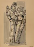 Untitled (Khajuraho) by Somnath Hore, Ink on paper, offered Jun 2016