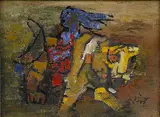 Untitled by M. F. Husain, Oil on canvas, sold Jun 2016