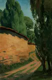 Untitled (Zebegeny Landscape) by Amrita Sher-Gil, Oil on board, sold Jun 2016