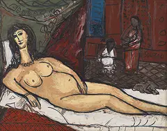 Untitled (after Titian's Venus of Urbino and Manet's Olympia) by F. N. Souza, 1961, Oil on board, sold Jun 2016