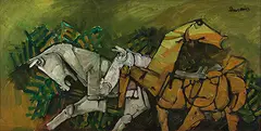 Untitled by M. F. Husain, Oil on canvas, sold Jun 2016