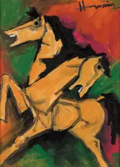 Untitled by M. F. Husain, Oil and acrylic on canvas, sold Jun 2016
