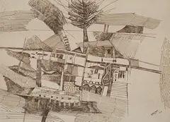 Untitled by Ram Kumar, Pen and ink on paper pasted on mount board, sold Feb 2016