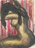 Untitled (Nude) by K H, Watercolour and ink on paper pasted on board, sold Feb 2016