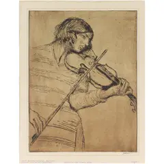 Violinist (The Artist's Daughter) by Joseph Raphael, 1924, etching and drypoint, sold Mar 2026