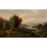 River View with Sailboat by Hamilton Hamilton, 1888, oil on canvas, sold Mar 2026