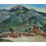 Taos Pueblo by P.R. McIntosh, 1951, oil on board, sold Mar 2026