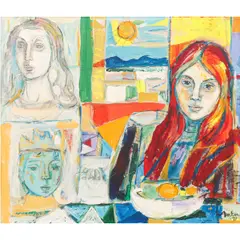 Women and Fruit by Irving Amen, 1971, oil on canvas, sold Mar 2026