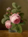 Roses dans un vase en verre by Jan Frans van Dael, Huile sur toile, sold Sep 2025