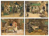 The Pickwick papers, quatre illustrations pour le premier roman de Charles Dickens (1836-1837) by Cecil Charles Windsor Aldin, Série de quatre chromolithographies, sold Sep 2025