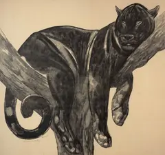 Panthère noire branchée by Paul Jouve, 1927, Lithographie originale sur papier Japon impérial, sold Nov 2025