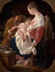 Sainte Famille by Noël Hallé, Huile sur toile, dans un ovale feint, sold Nov 2025