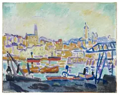 Le port de Boulogne-sur-Mer by Louis Valtat, circa 1925, Huile sur toile marouflée sur panneau, sold Dec 2025