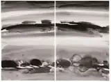 Sans titre by T'ang Haywen, circa 1972, Encre sur papier (diptyque), sold Apr 2024
