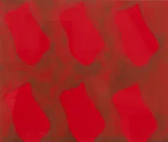 012pp2009 by Claude Viallat, 2009, Acrylique sur papier rouge, sold Apr 2024