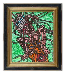Un Corps de démone sur une tête orange d'angoissé notable by Robert Combas, circa 2001, Acrylique sur toile, sold Apr 2024