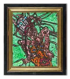 Un Corps de démone sur une tête orange d'angoissé notable by Robert Combas, circa 2001, Acrylique sur toile, sold Apr 2024