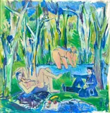 Déjeuner sur l'herbe by Louis Cane, 1995, Huile sur papier marouflé sur toile, sold Apr 2024