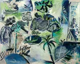 Composition aux palmiers by Louis Cane, 1985, Huile et collage sur toile, sold Apr 2024