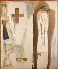Virgin of the Seven Sorrows II by James Brown, 1985, Émail, crayon et huile sur toile, sold Apr 2024