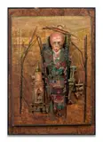 Le petit juge by Louis Pons, 2006, Technique mixte, objets et tissus sur panneau, sold Apr 2024