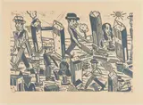 Les voyageurs sans bagage 9 by Antonio Seguí, 1991, Linogravure en couleurs, sold Feb 2024