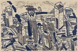 Les voyageurs sans bagage 11 by Antonio Seguí, 1991, Linogravure en couleurs, sold Feb 2024