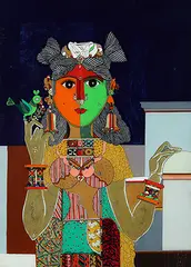 Untitled by K. Laxma Goud, Acrylic and marker on glass, sold Feb 2016