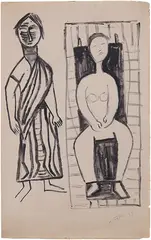 Untitled by Ram Kumar, Sketchpen on paper pasted on board, sold Mar 2015