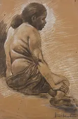 Untitled by Bikash Bhattacharjee, Conte on brown paper, sold Mar 2015