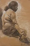 Untitled by Bikash Bhattacharjee, Conte on brown paper, sold Mar 2015