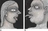 Girl with Red Lips b) Man with Protruding Tongue by Jogen Chowdhury, Pen and ink with mixed media on paper, sold Jun 2015