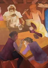 A Stranger at Gyaniji's Dhaba by Krishen Khanna, Oil on canvas, sold Jun 2015