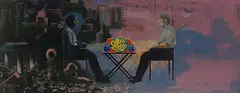 Conversation by Nataraj Sharma, Oil on canvas pasted on hardboard, sold Jun 2015