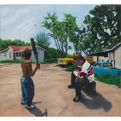 Untitled (Batting Practice) by Jack Massey, oil on board, sold Mar 2026