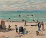 La Plage de Fort-Mahon (Somme) by Albert André, circa 1926, Huile sur toile, sold Apr 2024
