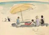 Scène de plage by Henri Lebasque, Aquarelle et crayon sur papier, sold Apr 2024