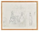 Projet de rideau pour la pièce "L'arrivée au château" de Jean Anouilh by Raoul Dufy, 1950, Crayon sur papier, sold Apr 2024