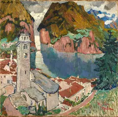Vue de Lugano, église San Lorenzo by Mela Muter, 1916, Huile sur toile, sold Apr 2024