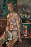 Nu assis by Pinchus Krémègne, circa 1920, Huile sur toile, sold Apr 2024