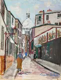 Montmartre, rue Saint-Rustique by Maurice Utrillo, Gouache sur carton, sold Apr 2024