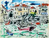 L'entrée du port de Saint-Jean-de-Luz by Gen Paul, circa 1970, Gouache sur papier, sold Apr 2024